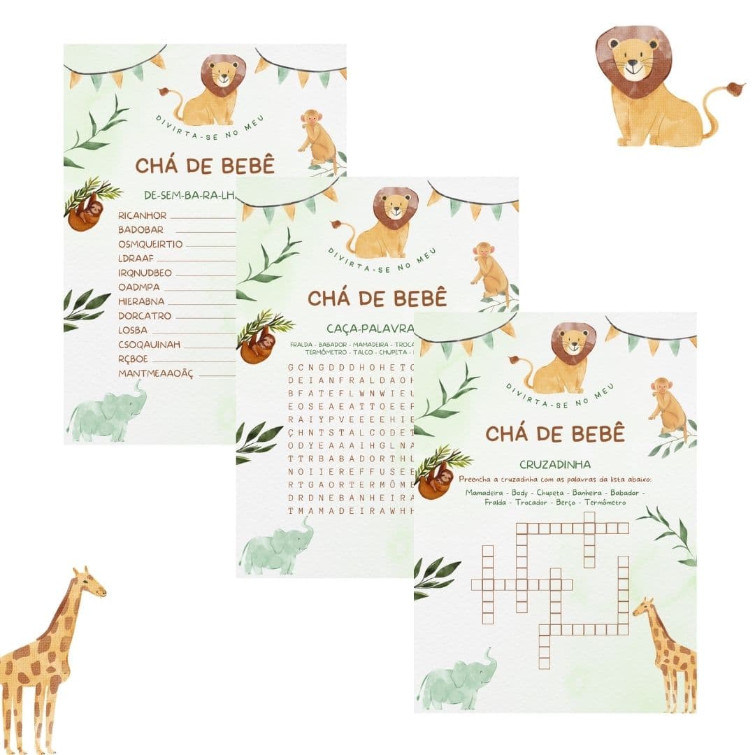 Kit brincadeiras Chá de bebê Safári (PDF)