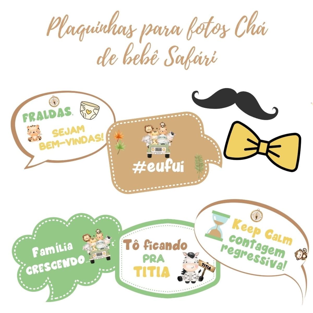 Kit Plaquinhas Chá de Bebê Safári (arquivo Pdf)