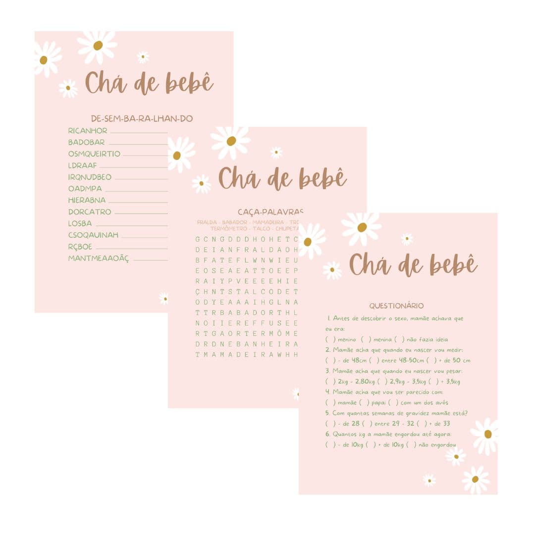 Kit Brincadeiras Chá de Bebê Margaridas (pdf)