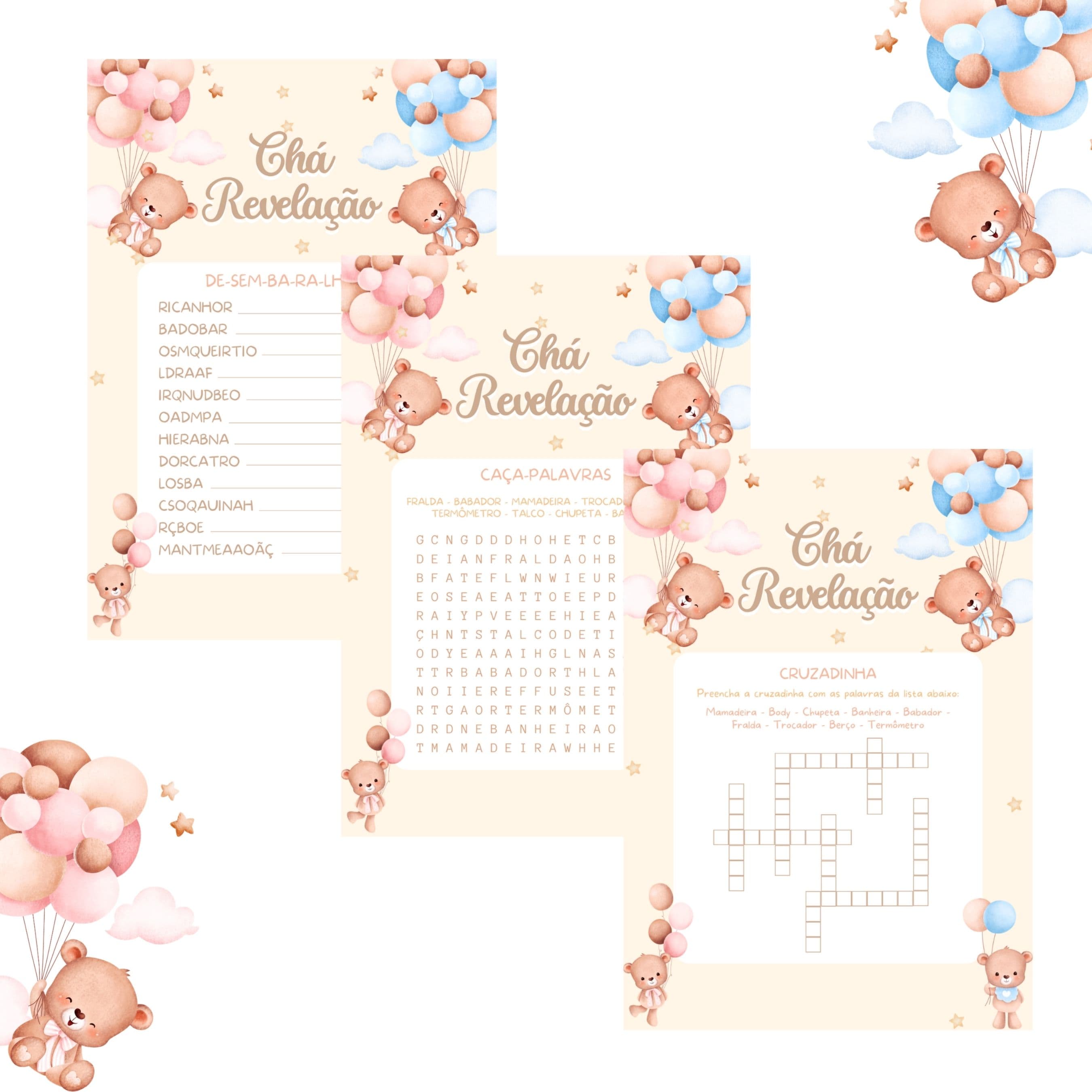 Kit Brincadeiras Chá de Bebê Revelação Ursinhos Cute (pdf)