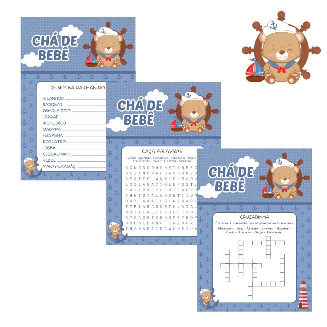 Kit Brincadeiras Chá de Bebê Ursinho Marinheiro Cute -pdf