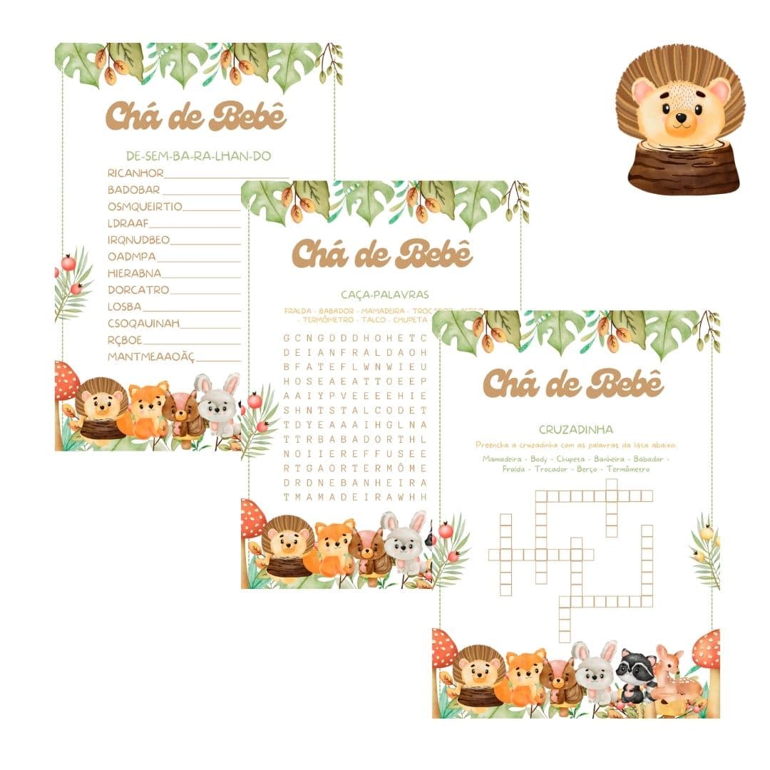 Kit Brincadeiras Chá de Bebê Animais no Bosque - PDF