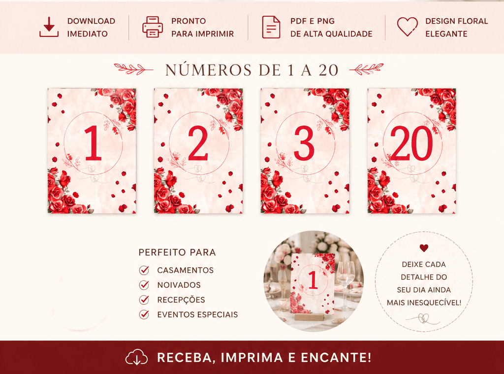 Números de Mesa Floral